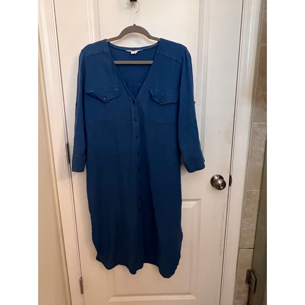 Veronica Beard Quiet Luxury Button front Roll tab sleeves Shirtdress XL Resort